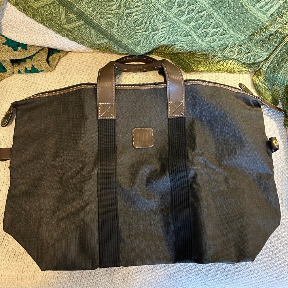 DUNHILL Men’s Brown and Black Travel Weekender Quiet Luxury Duffel Bag